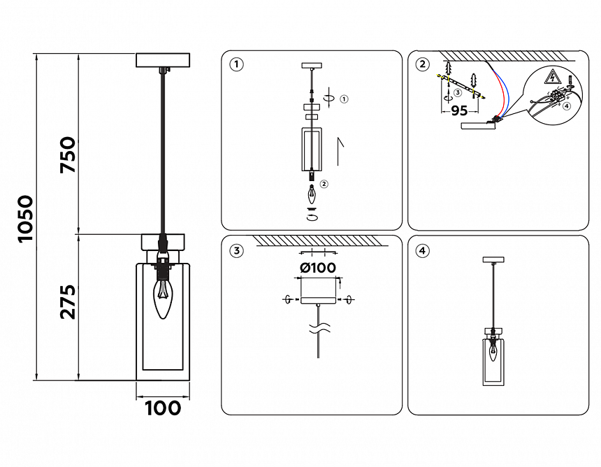 TR3571 GD/TI золото/янтарь E14 max 40W D100*1050